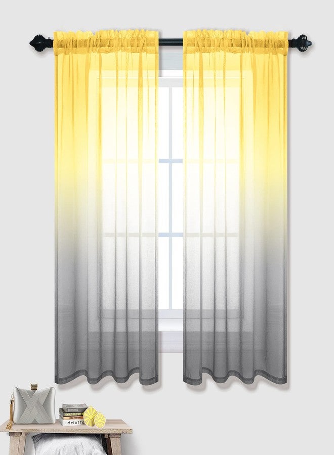 Pitalk Kitchen Curtains Yellow Lemon and Light Grey Sheer Bathroom Window Curtains 42 x 45 Inch Length Sunflower Yellow and Gray - Image 1